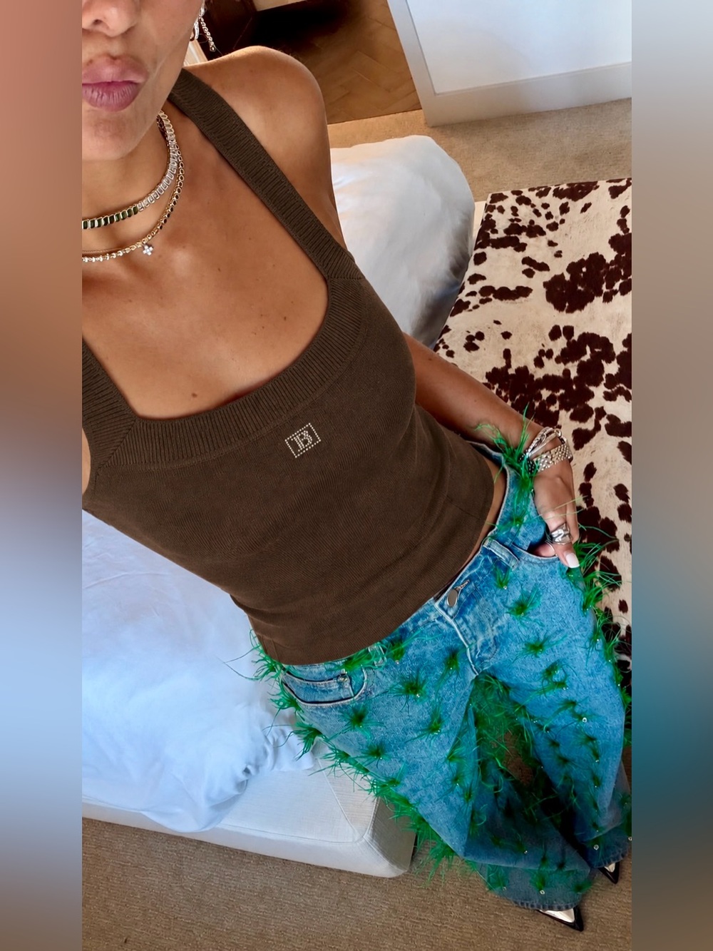 Balmain Sleeveless Crystal B Logo Graphic Tank Top